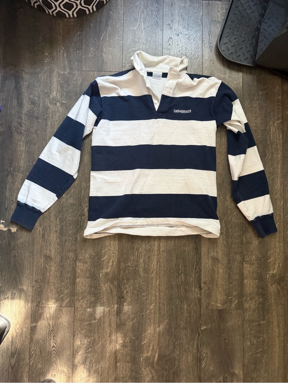 Vintage Navy and Cream Striped Rugby Pullover - Long Sleeve
